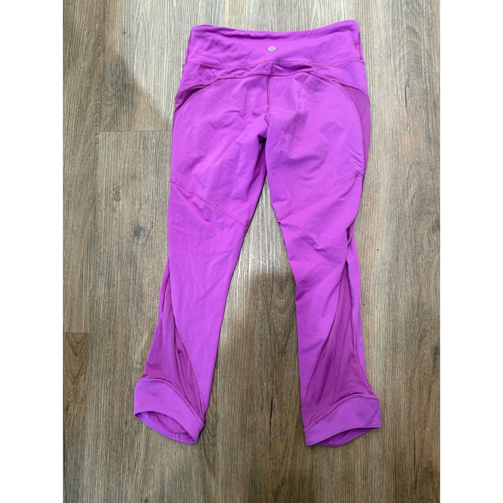 Lululemon Purple Crop Leggings Size 4 Mesh Detail Athletic Activewear